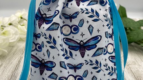 Moth Triple Moon Tarot Bag/ Custom Tarot Pouch/ Keepsake Bag / Drawstring Bag / Oracle Bag / Crystal Bag / Tarot Pouch / Cosmetic Bag