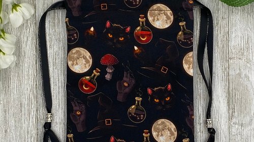 Witchy Cat Tarot Bag/ Custom Tarot Pouch/ Keepsake Bag / Drawstring Bag / Oracle Bag / Crystal Bag / Tarot Pouch / Cosmetic Bag