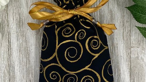 Gold Scrolls Tarot Bag/ Custom Tarot Pouch/ Keepsake Bag / Drawstring Bag / Oracle Bag / Crystal Bag / Tarot Pouch / Cosmetic Bag