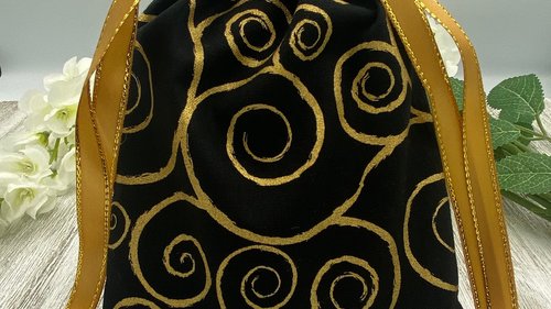Gold Scrolls Tarot Bag/ Custom Tarot Pouch/ Keepsake Bag / Drawstring Bag / Oracle Bag / Crystal Bag / Tarot Pouch / Cosmetic Bag