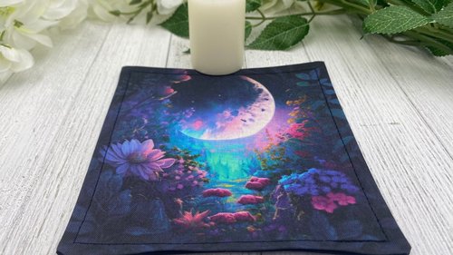 MINI Altar Cloth - Moon Garden, Traveling Altar Cloth, Portable Altar Cloth, Small Spaces Altar, Home Office Altar