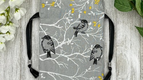 Birds Tarot Bag/ Custom Tarot Bag/ Keepsake Bag / Drawstring Bag / Oracle Bag / Jewelry Bag / Crystal Bag / Gift Bag / Tarot Pouch