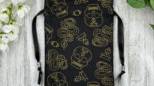 Skull Snake Tarot Bag/ Custom Tarot Pouch/ Keepsake Bag / Drawstring Bag / Oracle Bag / Crystal Bag / Tarot Pouch / Cosmetic Bag