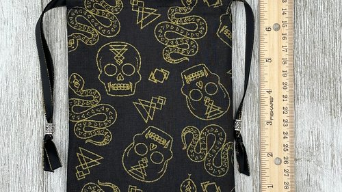 Skull Snake Tarot Bag/ Custom Tarot Pouch/ Keepsake Bag / Drawstring Bag / Oracle Bag / Crystal Bag / Tarot Pouch / Cosmetic Bag