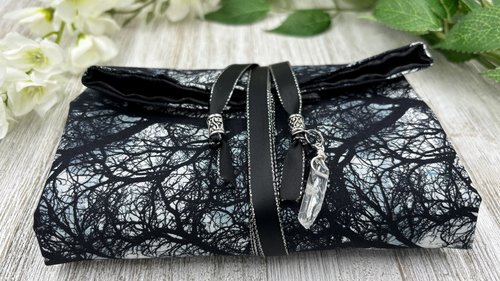 Reversible Satin Lined Tarot Wrap/ Moonlight Forest Tarot Wrap / Tarot Supplies / Tarot Deck Storage / Tarot Cloth / Tarot Supplies / Altar