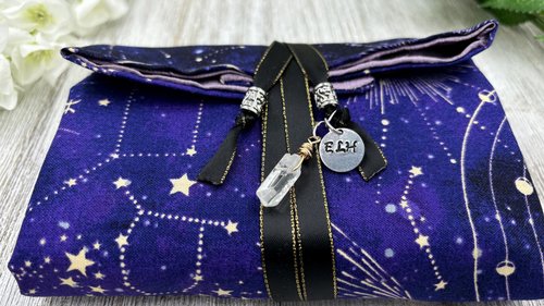 Reversible Silk Lined Tarot Wrap/ Celestial Tarot Wrap / Tarot Supplies / Tarot Deck Storage / Tarot Cloth / Tarot Supplies / Altar