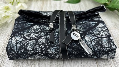 Reversible Satin Lined Tarot Wrap/ Moonlight Forest Tarot Wrap / Tarot Supplies / Tarot Deck Storage / Tarot Cloth / Tarot Supplies / Altar