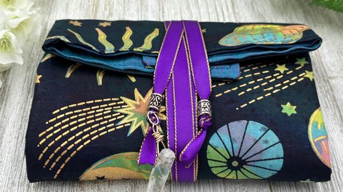 Reversible Silk Lined Tarot Wrap/ Celestial Tarot Wrap / Tarot Supplies / Tarot Deck Storage / Tarot Cloth / Tarot Supplies / Altar