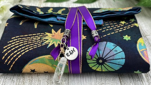 Reversible Silk Lined Tarot Wrap/ Celestial Tarot Wrap / Tarot Supplies / Tarot Deck Storage / Tarot Cloth / Tarot Supplies / Altar
