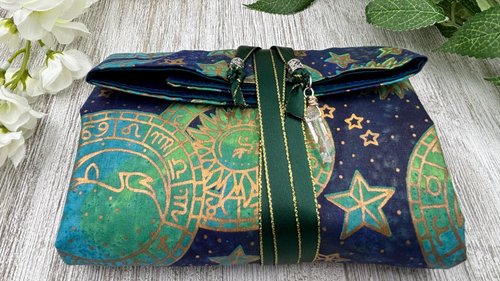 Reversible Silk Lined Tarot Wrap/ Celestial Tarot Wrap / Tarot Supplies / Tarot Deck Storage / Tarot Cloth / Tarot Supplies / Altar