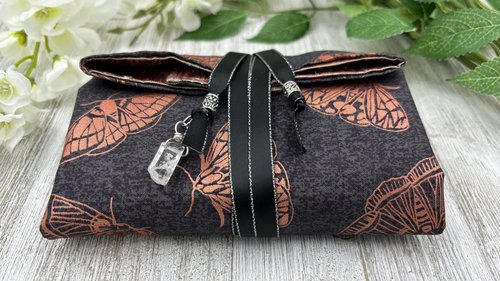Reversible Silk Lined Tarot Wrap/ Moth Tarot Wrap / Tarot Supplies / Tarot Deck Storage / Tarot Cloth / Tarot Supplies / Altar