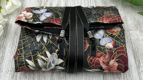 Reversible Silk Lined Tarot Wrap/ Floral SiderWeb Tarot Wrap / Tarot Supplies / Tarot Deck Storage / Tarot Cloth / Tarot Supplies / Altar