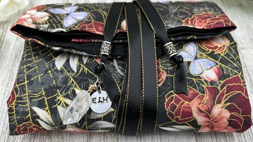 Reversible Silk Lined Tarot Wrap/ Floral SiderWeb Tarot Wrap / Tarot Supplies / Tarot Deck Storage / Tarot Cloth / Tarot Supplies / Altar