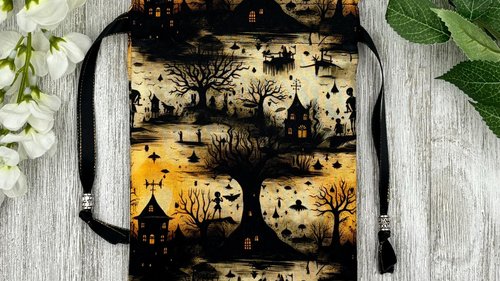 Creepy Tarot Bag/ Custom Tarot Pouch/ Keepsake Bag / Drawstring Bag / Oracle Bag / Crystal Bag / Tarot Pouch / Cosmetic Bag