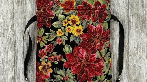 Poinsettia Tarot Bag/ Custom Tarot Pouch/ Keepsake Bag / Drawstring Bag / Oracle Bag / Crystal Bag / Tarot Pouch / Cosmetic Bag