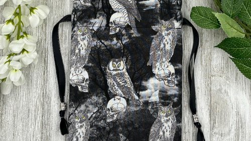 Skull Owl Tarot Bag/ Custom Tarot Pouch/ Keepsake Bag / Drawstring Bag / Oracle Bag / Crystal Bag / Tarot Pouch / Cosmetic Bag