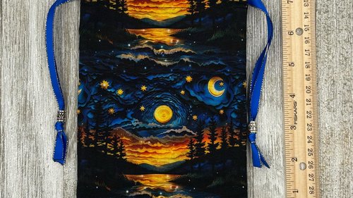 Moon Scene Tarot Bag/ Custom Tarot Pouch/ Keepsake Bag / Drawstring Bag / Oracle Bag / Crystal Bag / Tarot Pouch / Cosmetic Bag