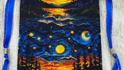 Moon Scene Tarot Bag/ Custom Tarot Pouch/ Keepsake Bag / Drawstring Bag / Oracle Bag / Crystal Bag / Tarot Pouch / Cosmetic Bag