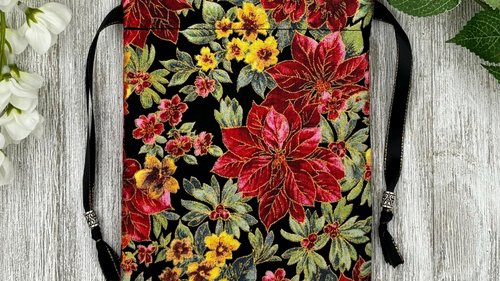 Poinsettia Tarot Bag/ Custom Tarot Pouch/ Keepsake Bag / Drawstring Bag / Oracle Bag / Crystal Bag / Tarot Pouch / Cosmetic Bag