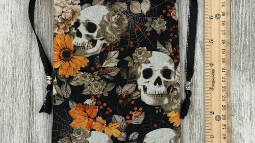 Floral Skull Tarot Bag/ Custom Tarot Pouch/ Keepsake Bag / Drawstring Bag / Oracle Bag / Crystal Bag / Tarot Pouch / Cosmetic Bag