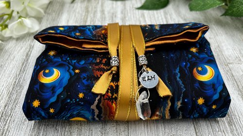 Reversible Silk Lined Tarot Wrap/ Moon Scene Tarot Wrap / Tarot Supplies / Tarot Deck Storage / Tarot Cloth / Tarot Supplies / Altar