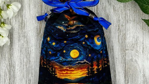 Moon Scene Tarot Bag/ Custom Tarot Pouch/ Keepsake Bag / Drawstring Bag / Oracle Bag / Crystal Bag / Tarot Pouch / Cosmetic Bag