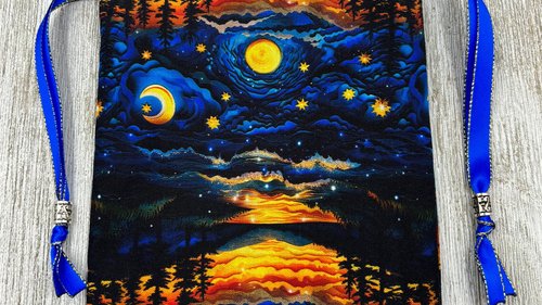 Moon Scene Tarot Bag/ Custom Tarot Pouch/ Keepsake Bag / Drawstring Bag / Oracle Bag / Crystal Bag / Tarot Pouch / Cosmetic Bag