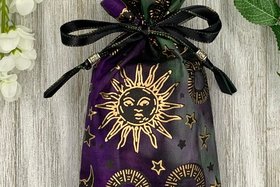Stars Sun Moon Tarot Bag/ Custom Tarot Pouch/ Keepsake Bag / Drawstring Bag / Oracle Bag / Crystal Bag / Tarot Pouch / Cosmetic Bag