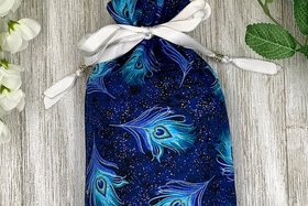 Peacock Feathers Tarot Bag/ Custom Tarot Pouch/ Keepsake Bag / Drawstring Bag / Oracle Bag / Crystal Bag / Tarot Pouch / Cosmetic Bag