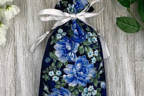 Blue Floral Tarot Bag/ Custom Tarot Bag/ Keepsake Bag / Drawstring Bag / Oracle Bag / Jewelry Bag / Crystal Bag / Gift Bag / Tarot Pouch