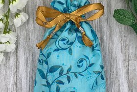 Blue Leaves Tarot Bag/ Custom Tarot Pouch/ Keepsake Bag / Drawstring Bag / Oracle Bag / Crystal Bag / Tarot Pouch / Cosmetic Bag
