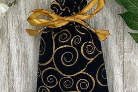 Gold Scrolls Tarot Bag/ Custom Tarot Pouch/ Keepsake Bag / Drawstring Bag / Oracle Bag / Crystal Bag / Tarot Pouch / Cosmetic Bag