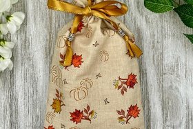 Leaves Pumpkin Tarot Bag/ Custom Tarot Pouch/ Keepsake Bag / Drawstring Bag / Oracle Bag / Crystal Bag / Tarot Pouch / Cosmetic Bag