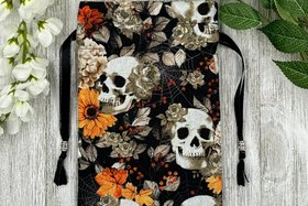 Floral Skull Tarot Bag/ Custom Tarot Pouch/ Keepsake Bag / Drawstring Bag / Oracle Bag / Crystal Bag / Tarot Pouch / Cosmetic Bag